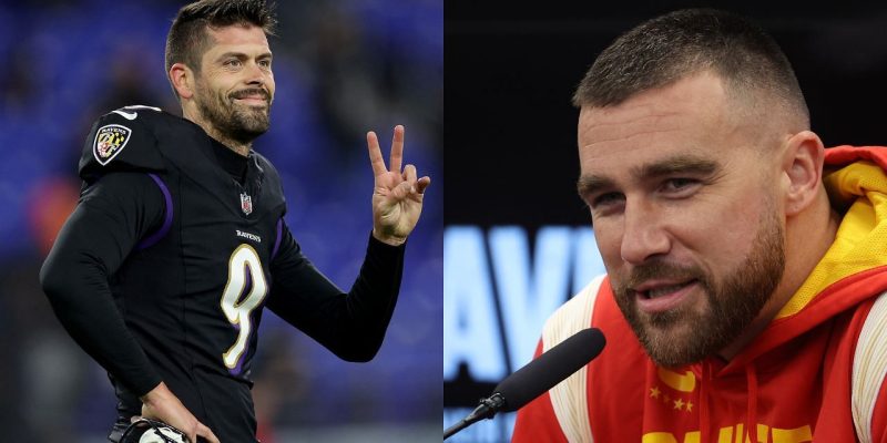 Travis Kelce schlägt Justin Tucker für einen viralen Pre-Game-Moment mit Patrick Mahomes zurück