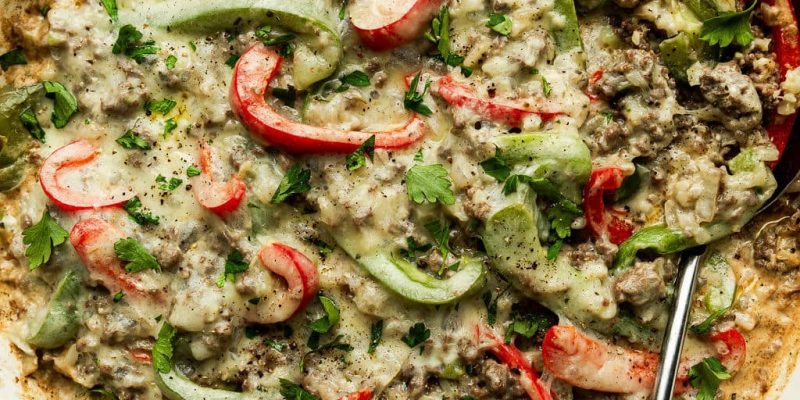 Low Carb Philly Cheesesteak-Auflauf